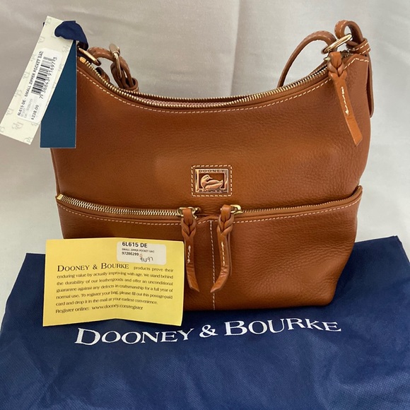 NWT Dooney & Bourke Desert Brown Leather Small Zipper Pocket Sac - Picture 1 of 11